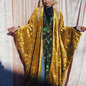 Goldie Yellow Frosted Velvet Kimono Open Robe