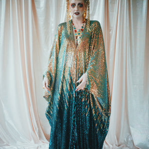 No.31 iridescent Waterfall…. Sequinned V-neck kaftan Gown