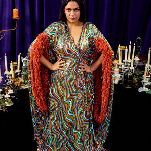 •F• Label Feverwave Sequin Kaftan Gown