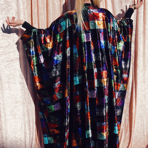 Patchwork Print Art Teacher Velvet Kimono Open Robe / Kaftan Dress