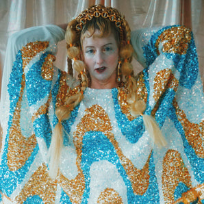 Snow queen Swirl Gold, Blue and silver Mini Tinsel Kaftan Dressing