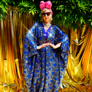 Luxury Royal Blue Holographic Sparkle Sequin Kaftan Gown / Kimono Robe