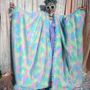 Care Bear Pastels Print long faux Fur Luxe Robe - Lined