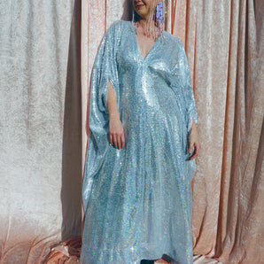 Holographic Silver small shimmering Sequins Kaftan Gown / Kimono Robe