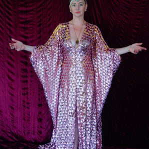 Pink and gold flip sequin triangles Kaftan Gown