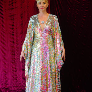 Rainbow Iridescent sequin Kaftan Gown