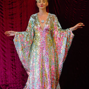 Rainbow Iridescent sequin Kaftan Gown
