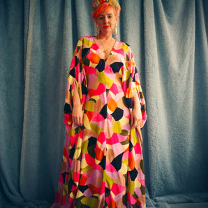 Bold Cotton Multicoloured abstract print patterned Kaftan
