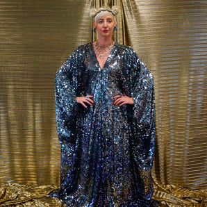 Shimmering silvers sequin Kaftan Gown