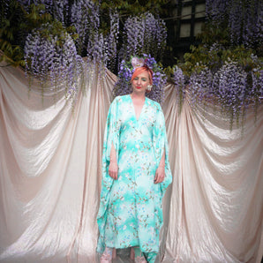 Mint Floral Blossom Breezy Kaftan Dress