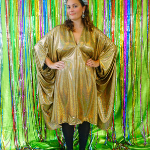 Liquid holographic Gold Studio 54 Midi Kaftan Dress