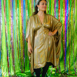 Liquid holographic Gold Studio 54 Midi Kaftan Dress