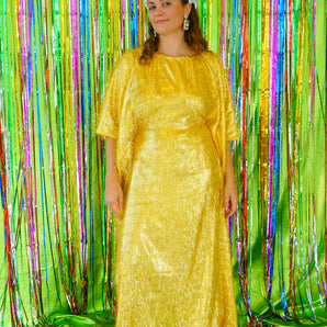 Sparkles Tinsel Hair Maxi Kaftan Party Colourful Fringed Gold