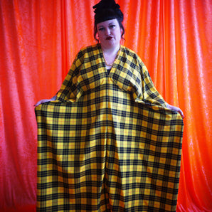 "Cher" Yellow and Black Tartan cotton Maxi Kaftan Dress
