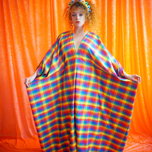 "Clarissa"  Tartan rainbow Brights Print Maxi Kaftan Dress
