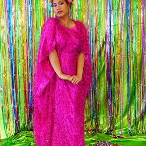 Sparkles Tinsel Hair Maxi Kaftan Party Dress Pink