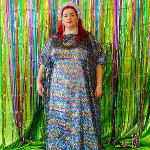 Sparkles Tinsel Hair Maxi Kaftan Party Iridescent Rainbow