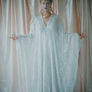 no.3 Icey iridescence sequin fishnet long length Kaftan Gown