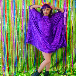 Sparkles Tinsel Hair Mini Kaftan Party Dress Purple