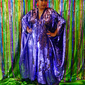 Flip Sequins V-neck Kaftan Party Frock. Super Sparkles! Pink and purple