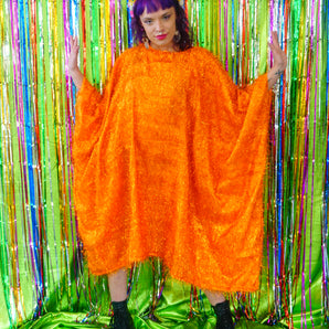 Sparkles Tinsel Hair Mini Kaftan Party Dress Orange