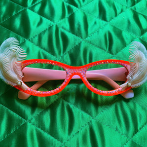 Hot orange and white Feather and Jewel encrusted Glasses