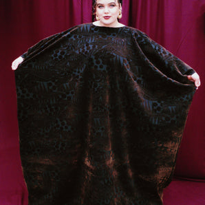 Velvet flocked black/brown Free size Kaftan Maxi Dress UK 6 - 26