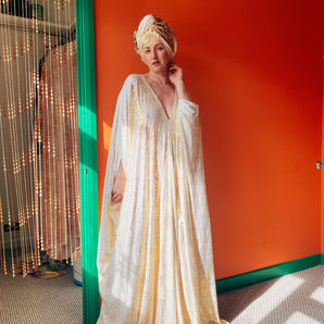 Art Deco Couture Gold sequin Kaftan Gown