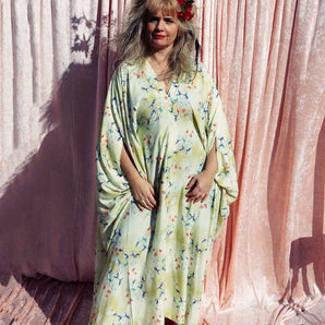 Sweet Florals Printed Springtime Kaftan Dress in Lemon