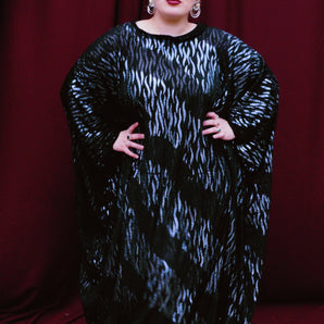 Heavily glittered silver and black Free size Kaftan Maxi Dress UK 6 - 26