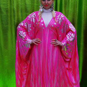 Pink and Silver Floral Kaftan Dress