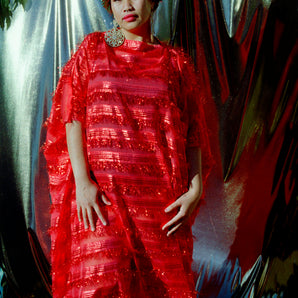 Tinsel Tassel Red Maxi Kaftan Dress