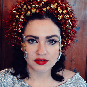 Red and Gold vintage tinsel headband