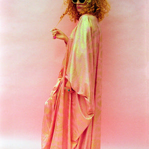 Baby Pink and Gold metallic stretch Kaftan Dress