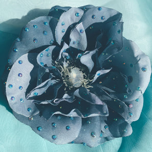 Cornflower Blue Cabbage Rose Bejewelled Brooch
