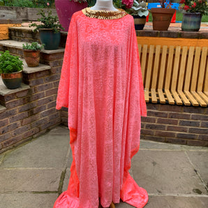 NEON Pink embossed Velvet Stretch Kaftan Dress