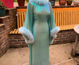 Holographic Blue and Green Mermaid sequin Marabou Dress