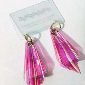 Plastic Vinyl PVC Translucent iridescent pink Origami Earring Hoops