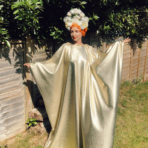 Metallic Gold Kaftan Dress with Mirror Trim