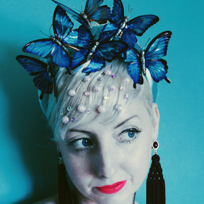 Metallic blue butterfly / butterflies headband / alice band / satin crown