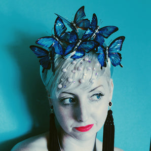 Metallic blue butterfly / butterflies headband / alice band / satin crown