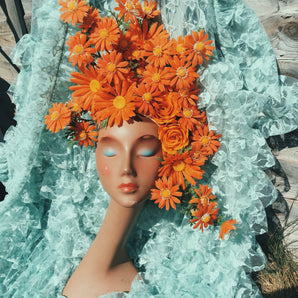 Frida Orange vintage headdress / crown / headpiece / bridal / festival / ascot
