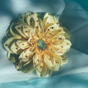 Yellow and Gold chrysanthemum Bejewelled Brooch and Hair Clip