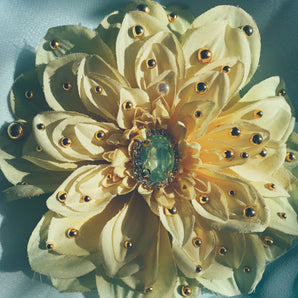 Yellow and Gold chrysanthemum Bejewelled Brooch and Hair Clip