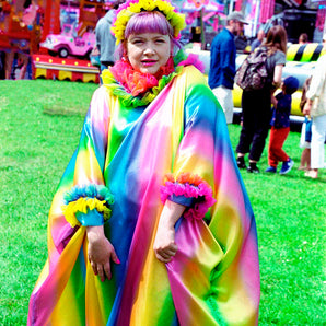Zap Lolly Rainbow Liquid Satin Ruffle kaftan Dress