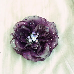Blown Roses Aubergine Purple Bejewelled Brooch