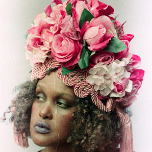 Braided and Jewel encrusted HOT PINK Floral Turban