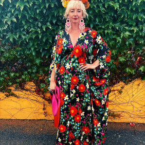 Walk on the Wildside Wildflower satin V-Neck Kaftan Gown
