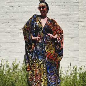 Ours is the Magic, Ours is the Power Burnout Velvet Kaftan Orange and Blue