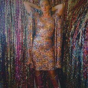 Gold Silver Rainbow Gunmetal Hearts Mini Dress Kaftan